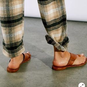 Free People Sant Antoni Slides Leather Flat Sandal Luggage Brown EU 38 US 8 NWOB